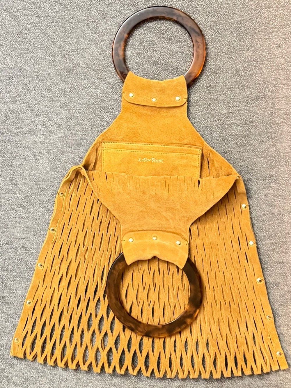 & Other Stories Mustard Suede Fringe Wristlet with Tortoiseshell Ring - Picture 2 of 2